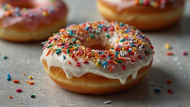 Foto um close-up de um donut com salpicaduras sobre ele