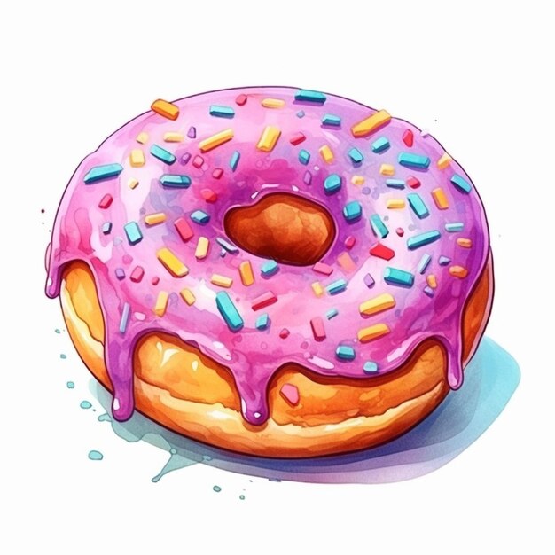 um close-up de um donut rosa com salpicaduras sobre ele generativo ai