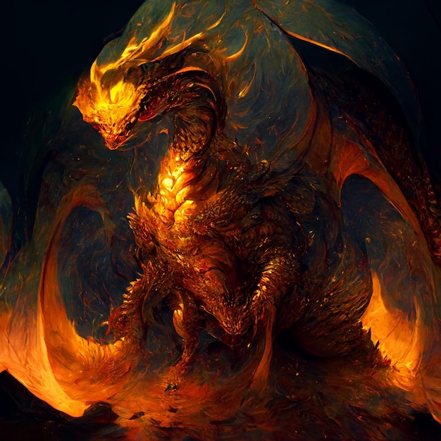 Um close-up de um dragão com um fogo nas costas generativo ai