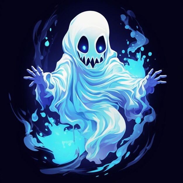 Foto um close-up de um fantasma de desenho animado com uma chama azul generativa ai