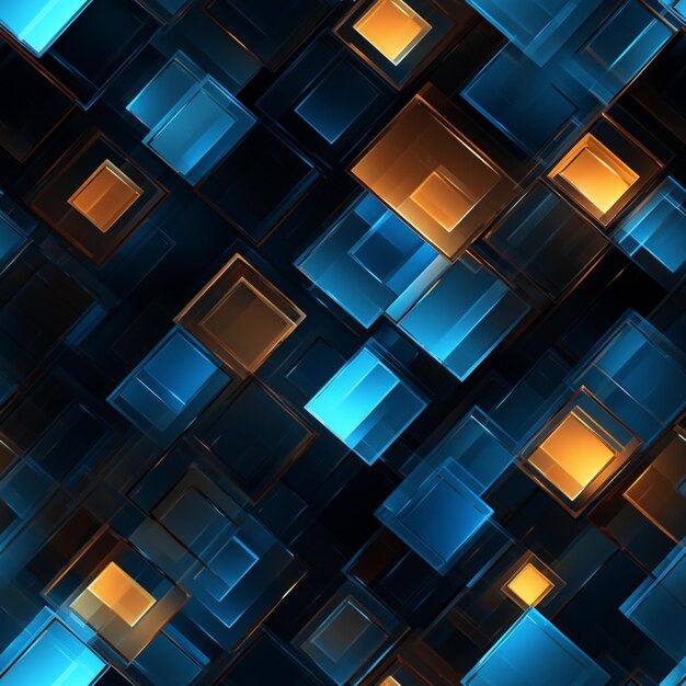 Foto um close-up de um fundo abstrato azul e laranja com quadrados generativos ai