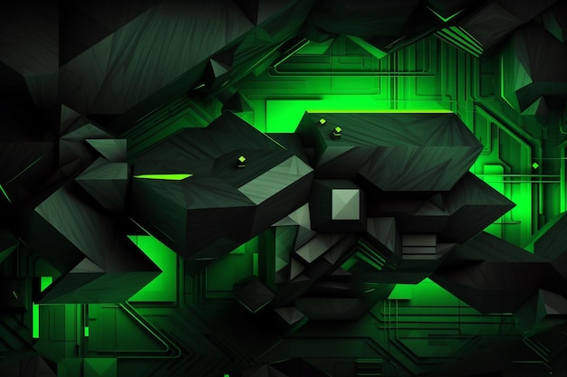 Um close-up de um fundo abstrato verde e preto com cubos generative ai