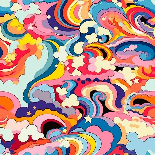 Um close-up de um fundo colorido com nuvens e estrelas generativas ai