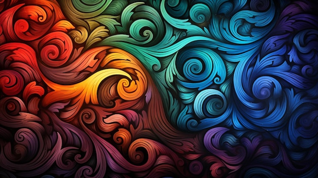 um close-up de um fundo colorido com redemoinhos e ondas generativas ai