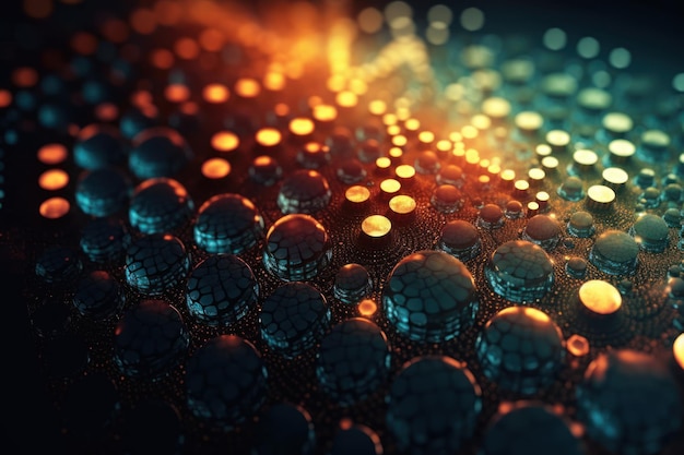 Um close-up de um fundo colorido com um padrão de esferas de vidro.