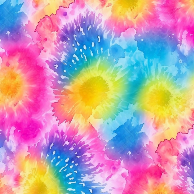 Um close-up de um fundo colorido de tintura de gravata com muitas flores generativas ai