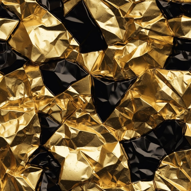 Foto um close-up de um fundo de folha de ouro com triângulos pretos generativo ai