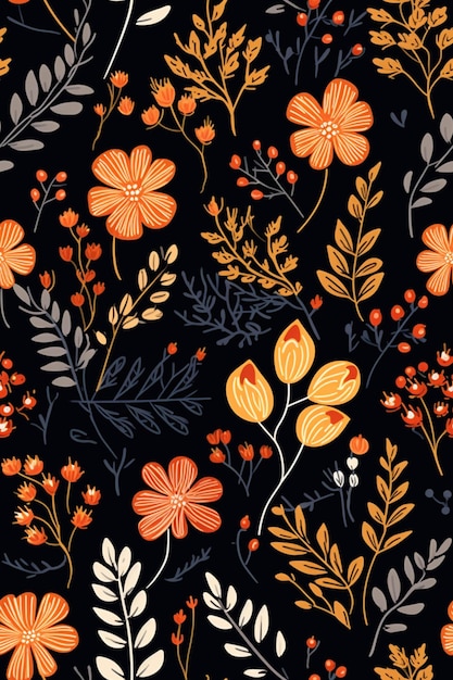 Um close-up de um fundo preto com flores laranja e cinza generativo ai