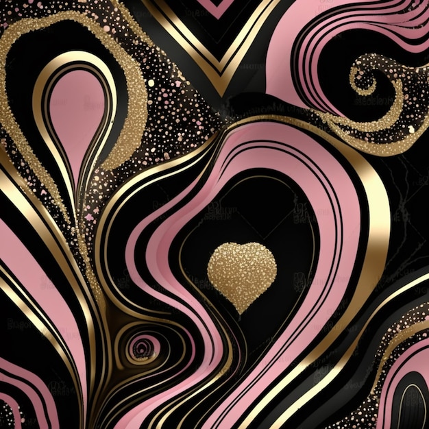 Um close-up de um fundo preto e rosa com redemoinhos de ouro generative ai