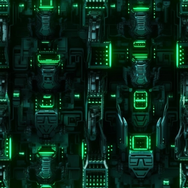 Foto um close-up de um fundo verde e preto com muitas luzes generativas ai