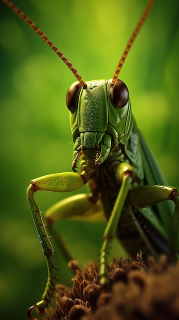 Um close-up de um gafanhoto verde