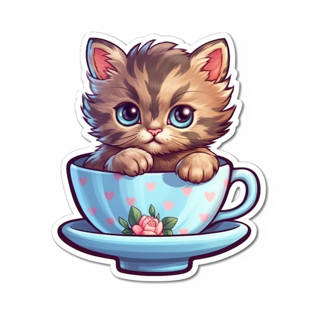 um close-up de um gato em uma xícara de chá com corações sobre ele ai generativo
