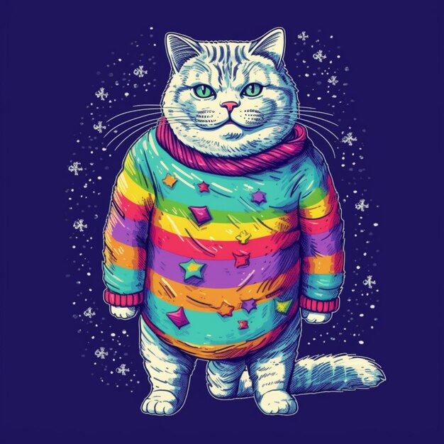 um close-up de um gato vestindo um suéter e cachecol generativo ai