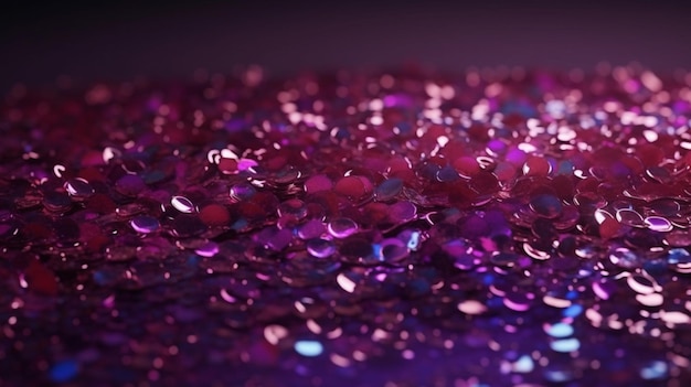 Um close-up de um glitter roxo com a palavra amor nele