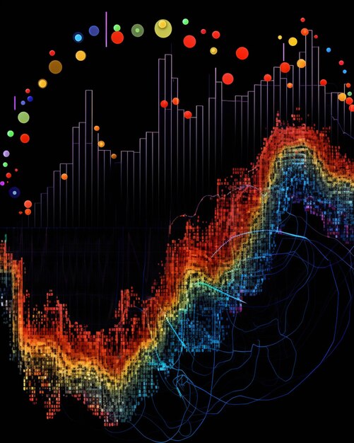 Foto um close-up de um gráfico colorido de um grafo de linha gerador ai