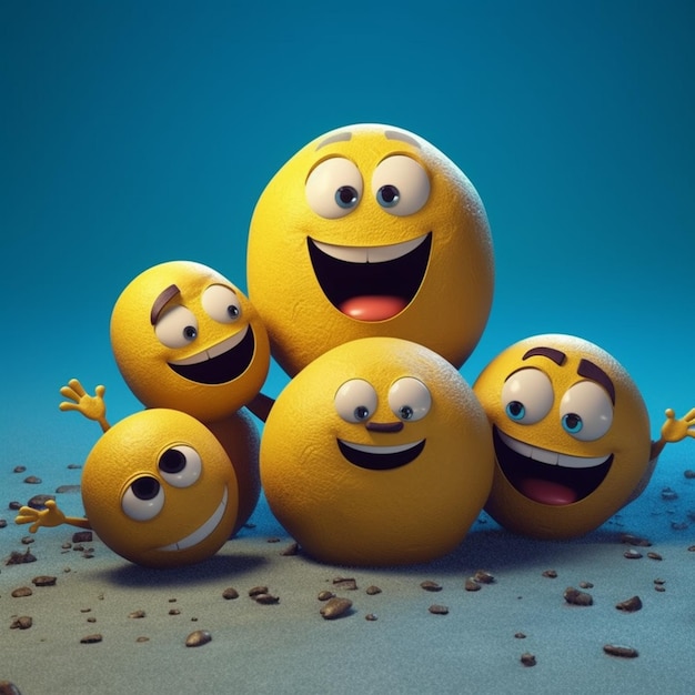 Um close-up de um grupo de emoções amarelas com olhos generativos ai