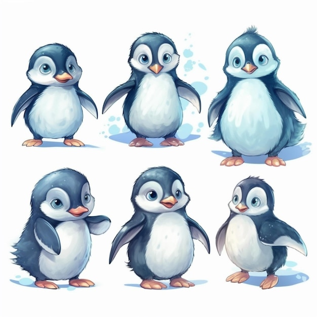 Um close-up de um grupo de pinguins com diferentes expressões generativas ai