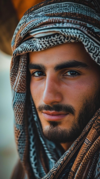 Foto um close-up de um homem vestindo um afgan e um cachecol ai