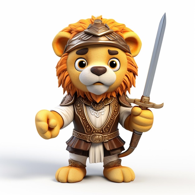 Um close-up de um leão com uma espada e armadura generativa ai