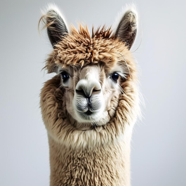 Um close-up de um lindo lama fofo e peludo com um grande sorriso ia generativa