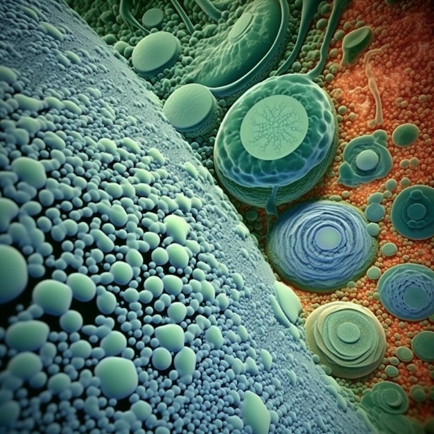 Foto um close-up de um líquido de cor azul e verde com as bolhas nele.