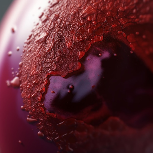 Foto um close-up de um líquido roxo com um líquido roxo nele.