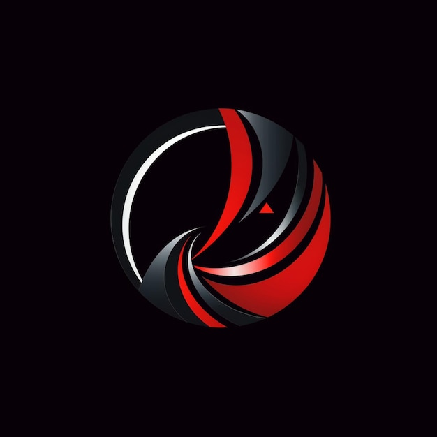 Um close-up de um logotipo circular vermelho e preto em um fundo preto generativo ai