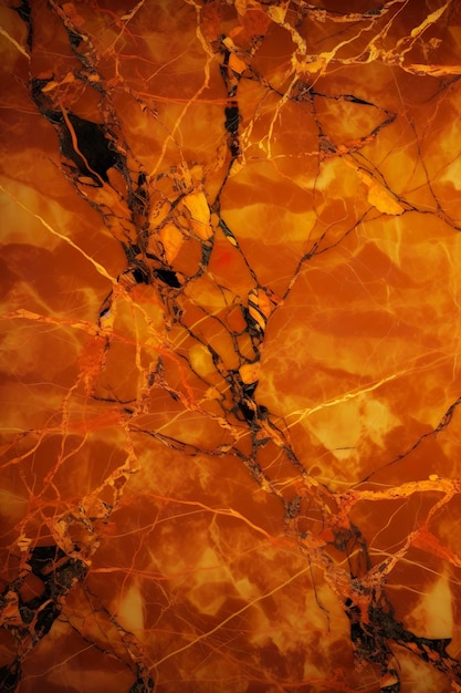 Um close-up de um mármore com cores laranja e preto.