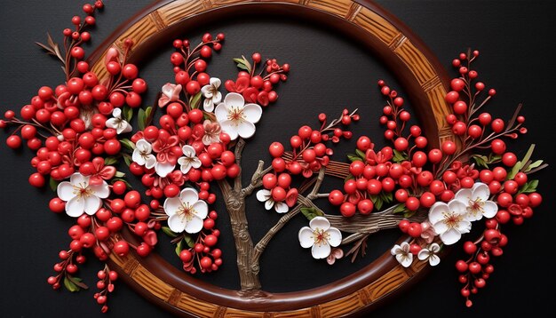 Foto um close-up de um martisor ligado a um galho em flor