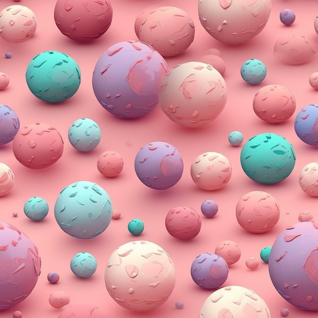 Um close-up de um monte de bolas em uma superfície rosa generativa ai