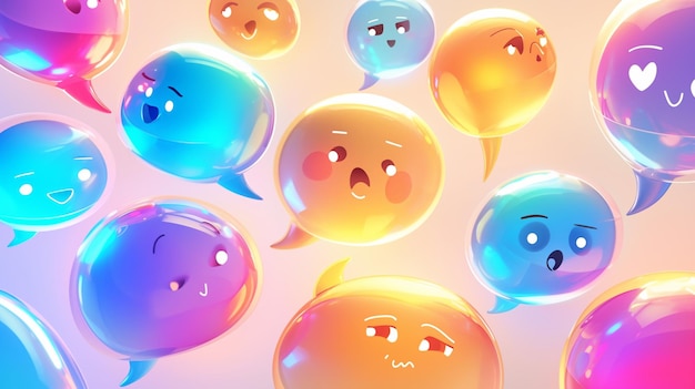 um close-up de um monte de bolhas com rostos sobre eles ai generativo