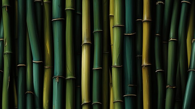 Foto um close-up de um monte de caules de bambu verde generativo ai