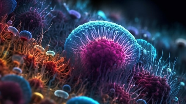 Um close-up de um monte de células
