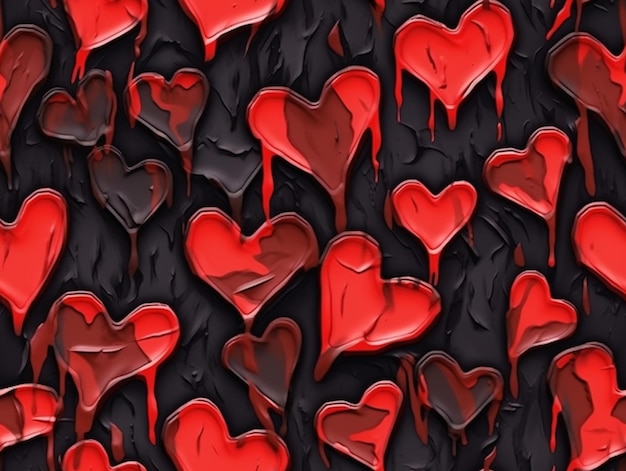 Um close-up de um monte de corações vermelhos e pretos generativo ai