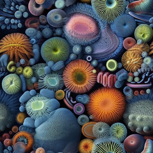 Foto um close-up de um monte de corais de cores diferentes generativo ai
