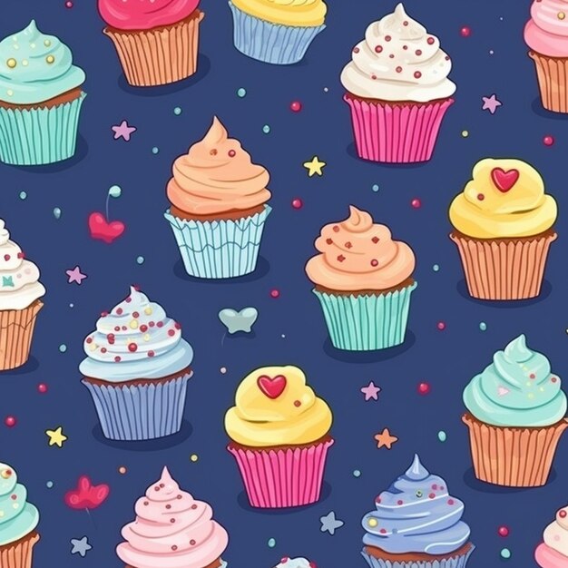 Um close-up de um monte de cupcakes com diferentes coberturas generativa ai