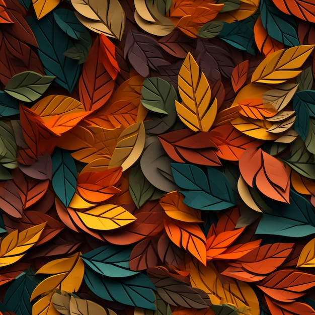 Um close-up de um monte de folhas coloridas em uma parede generativa ai