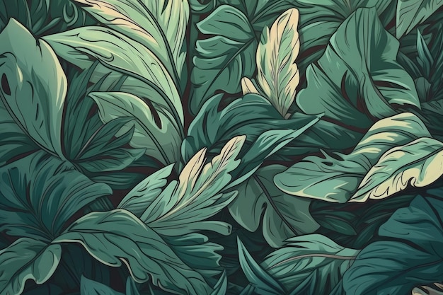Um close-up de um monte de folhas verdes AI generativa