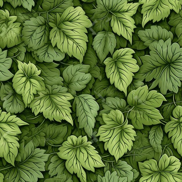 Foto um close-up de um monte de folhas verdes em uma parede generativa ai