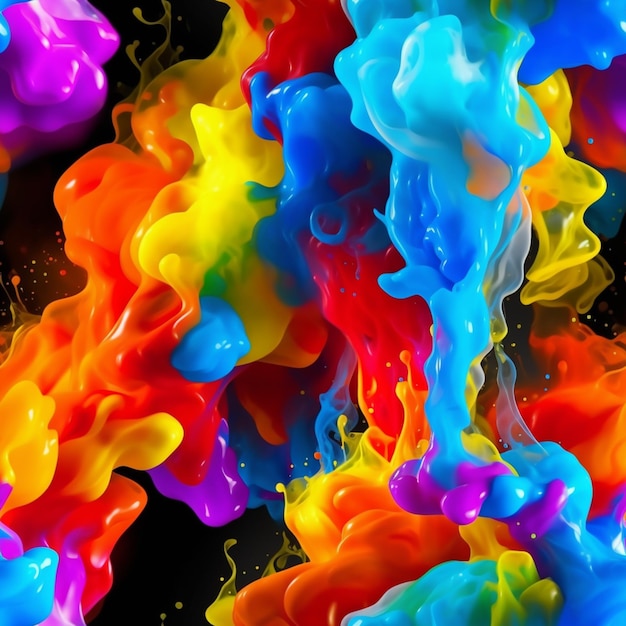 Foto um close-up de um monte de líquido colorido derramando em um fundo preto generativo ai