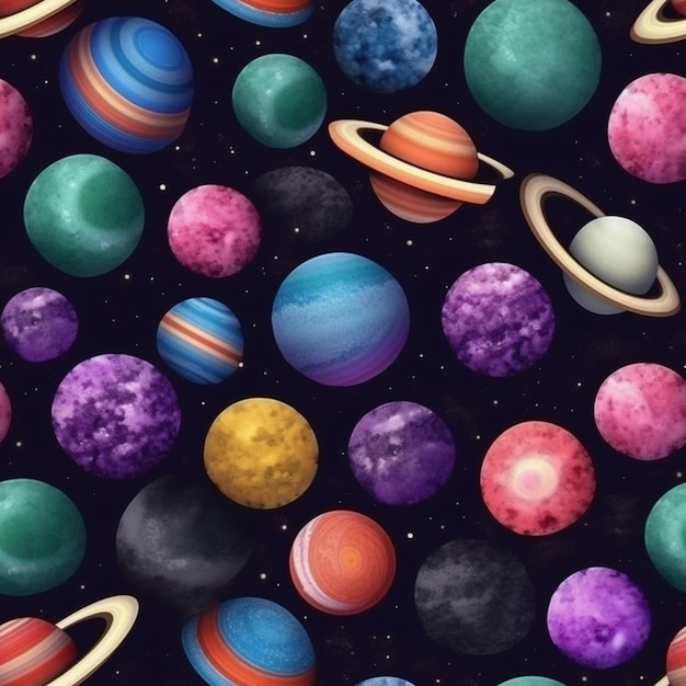 Foto um close-up de um monte de planetas em um espaço generativo ai