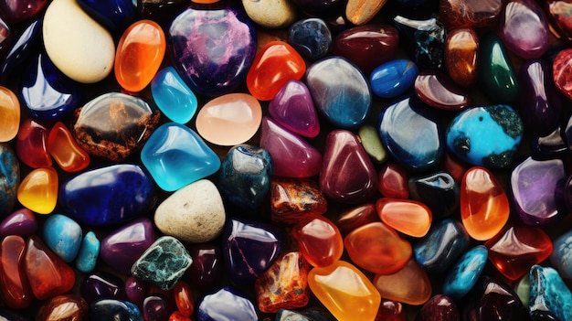 Um close-up de um monte de rochas coloridas