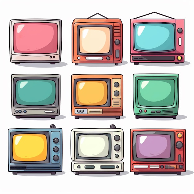 um close-up de um monte de televisores diferentes com cores diferentes generativa ai