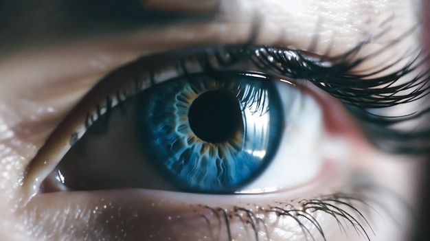 Um close-up de um olho azul