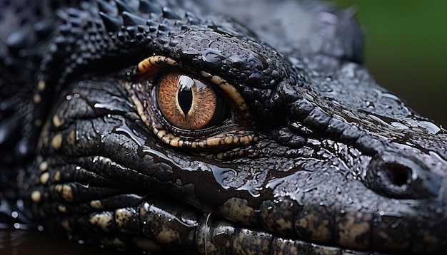 um close-up de um olho de lagarto com um olho castanho e um olho marrom