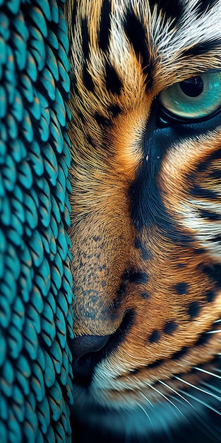 Foto um close-up de um olho de tigre