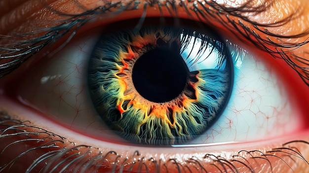 Um close-up de um olho humano com cílios longos Generative ai