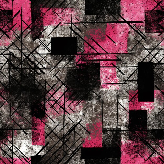 Foto um close-up de um padrão abstrato preto e rosa com quadrados generativos ai