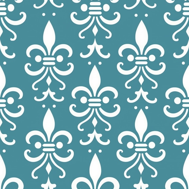 Foto um close-up de um padrão azul e branco com fleurons generativos ai