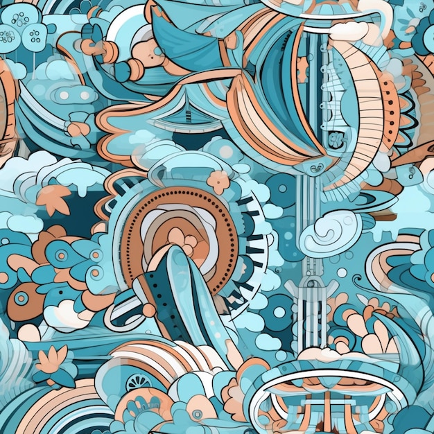 Um close-up de um padrão colorido com muitas nuvens generativas ai